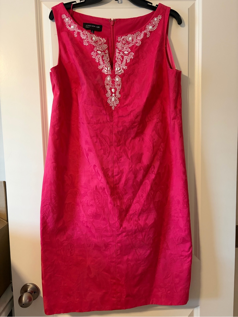 Jones New York Coral Beaded Neckline Dress